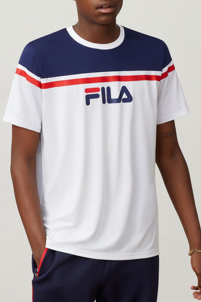 Fila T-Shirt Mens White Zelic Crew - Ireland 81546-HCAQ